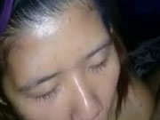 Asian girlfriend blowjob with boyfriend at night